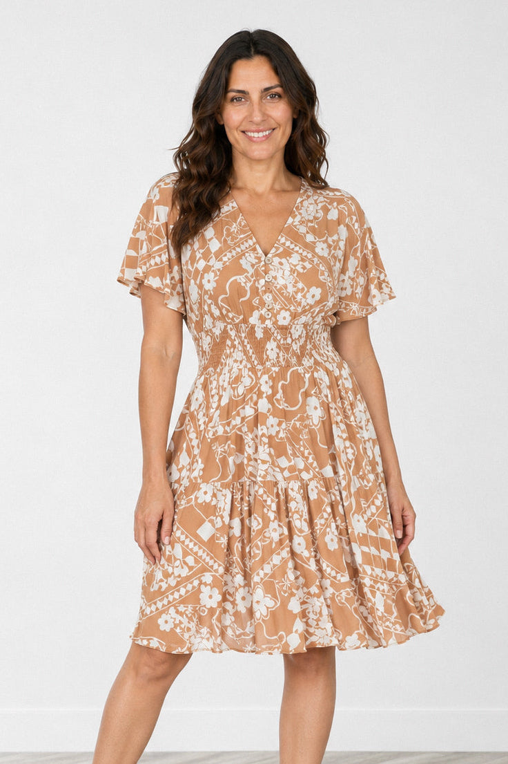 Shirred Waist Tea Dress