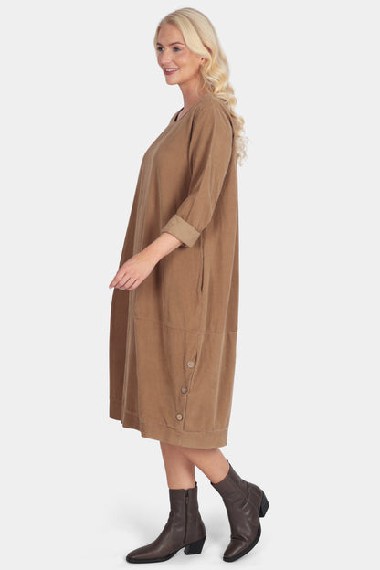 Corduroy Button Hem Dress