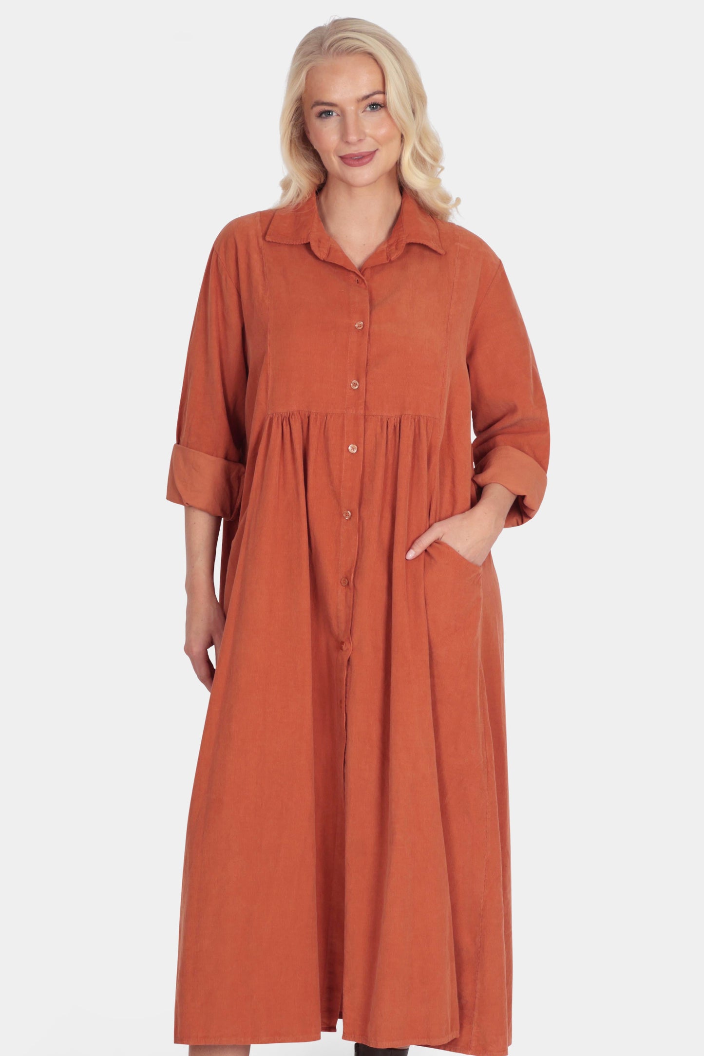 Cotton Corduroy Shirt Collar Dress