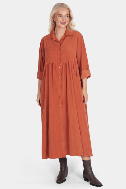 Cotton Corduroy Shirt Collar Dress