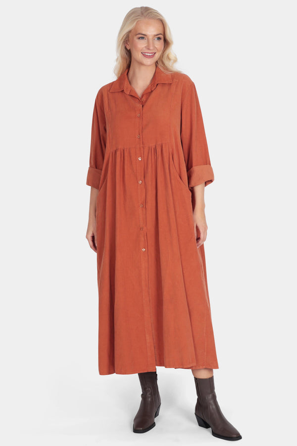 Cotton Corduroy Shirt Collar Dress