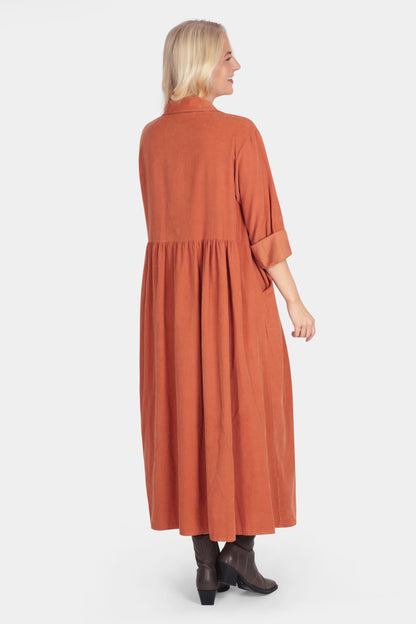 Cotton Corduroy Shirt Collar Dress