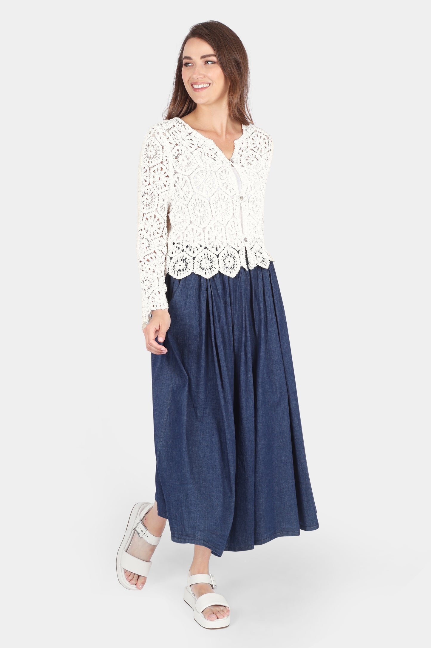 Denim Pleat Detail Skirt