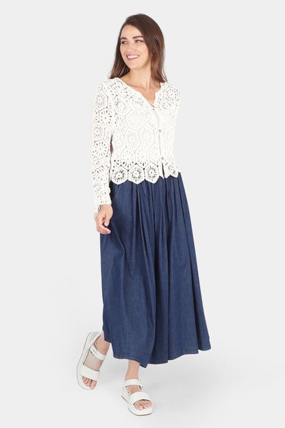 Denim Pleat Detail Skirt