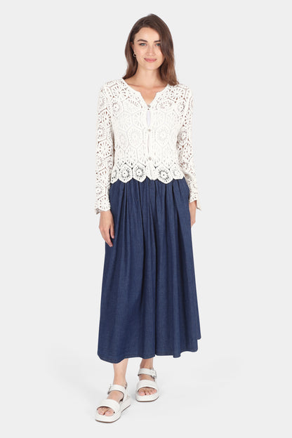 Denim Pleat Detail Skirt