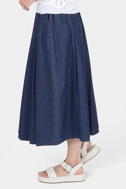 Denim Pleat Detail Skirt