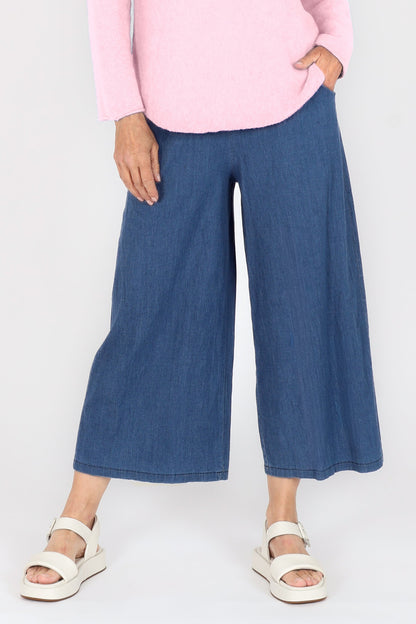 Denim Wide Leg Crop Trousers