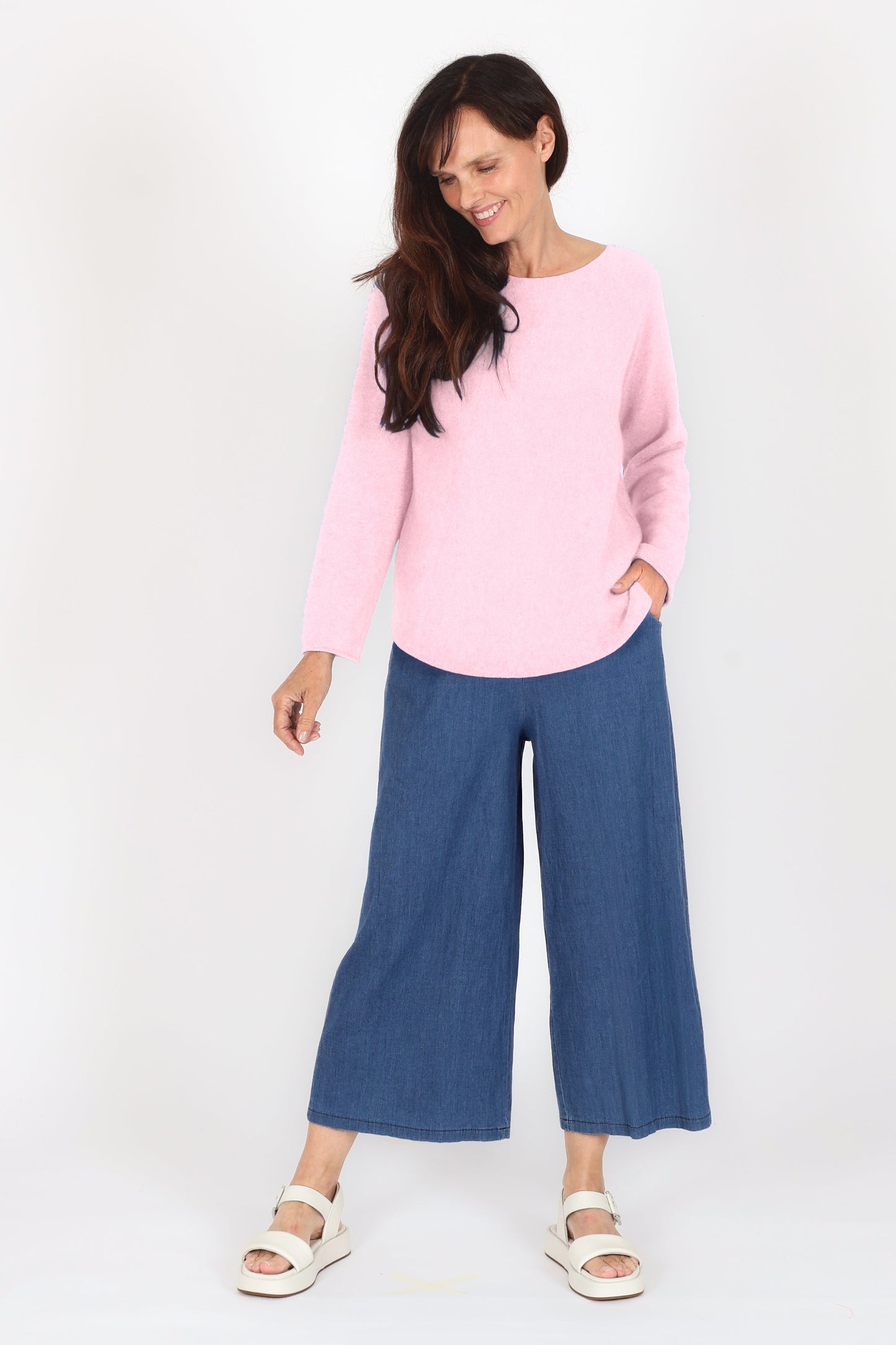 Denim Wide Leg Crop Trousers