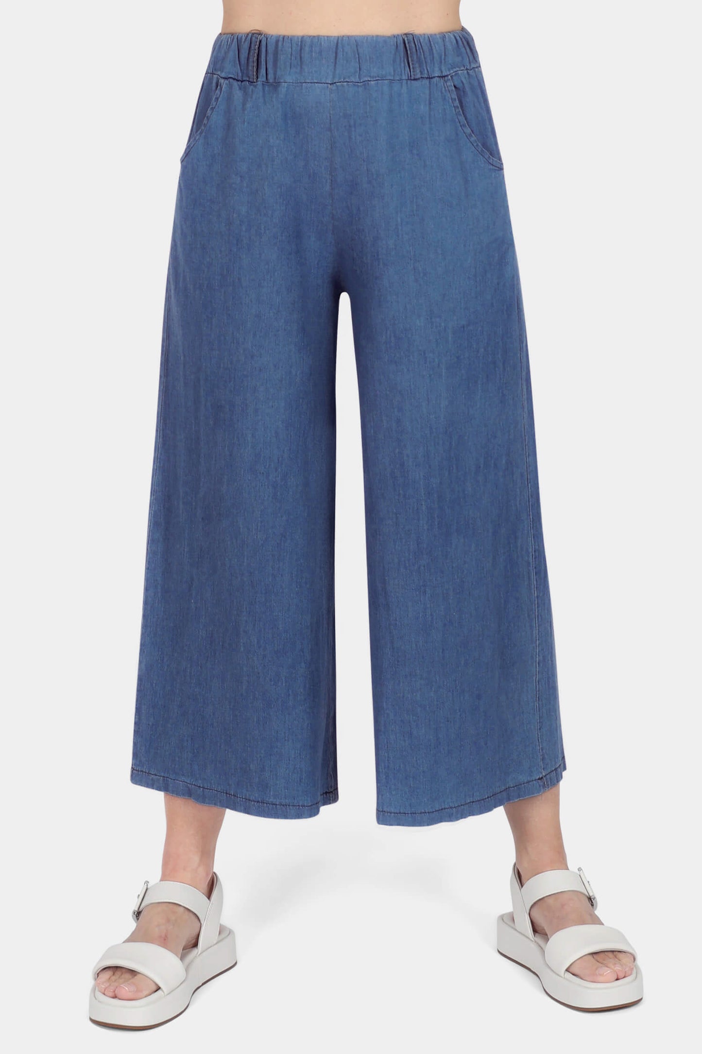 Denim Wide Leg Crop Trousers