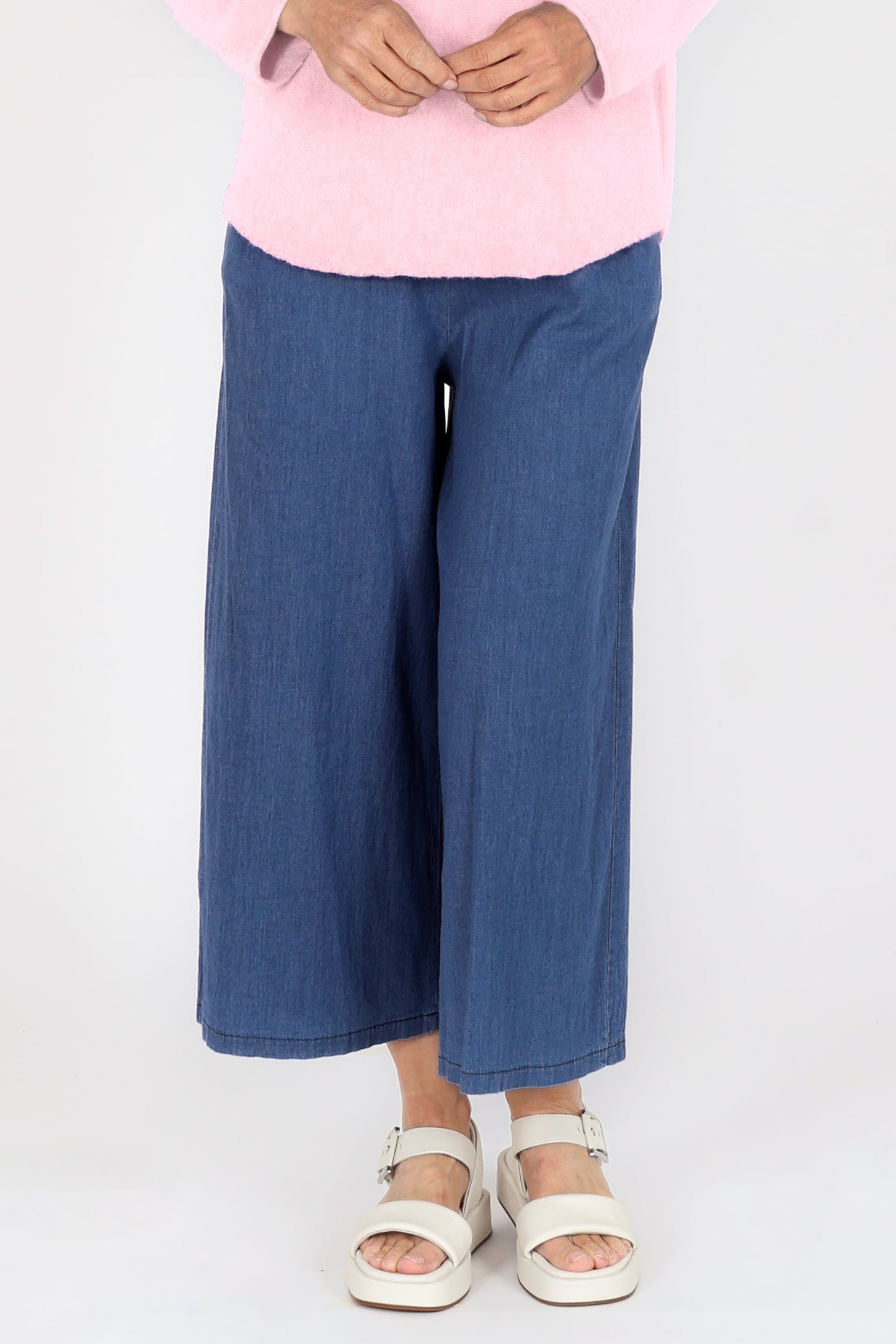 Denim Wide Leg Crop Trousers