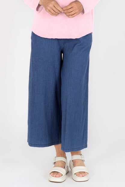 Denim Wide Leg Crop Trousers