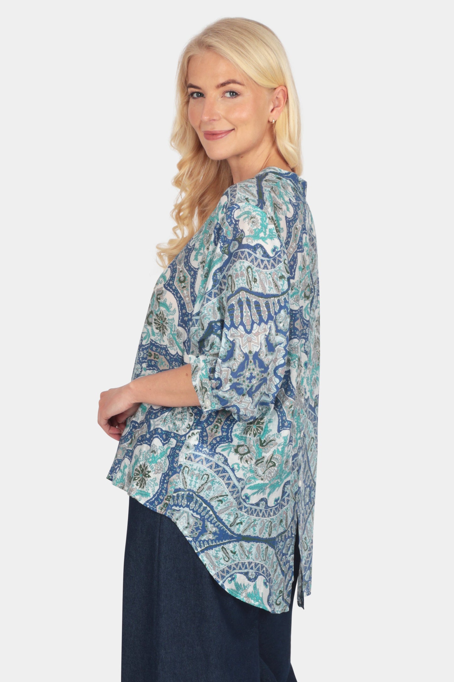 Button Back Printed Blouse