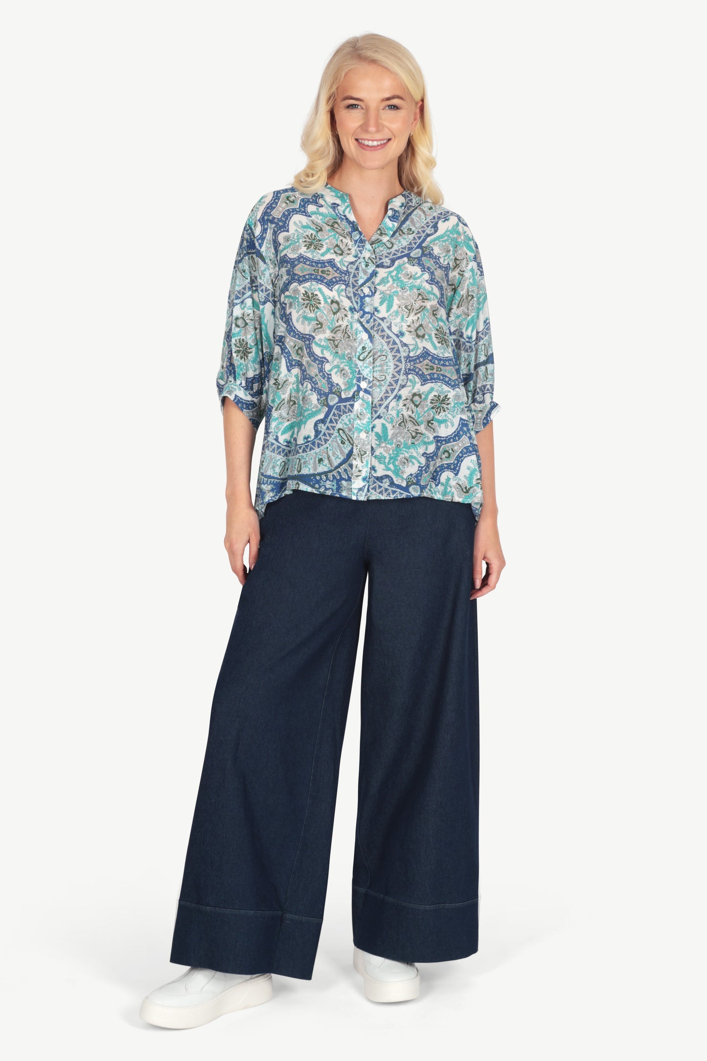 Button Back Printed Blouse