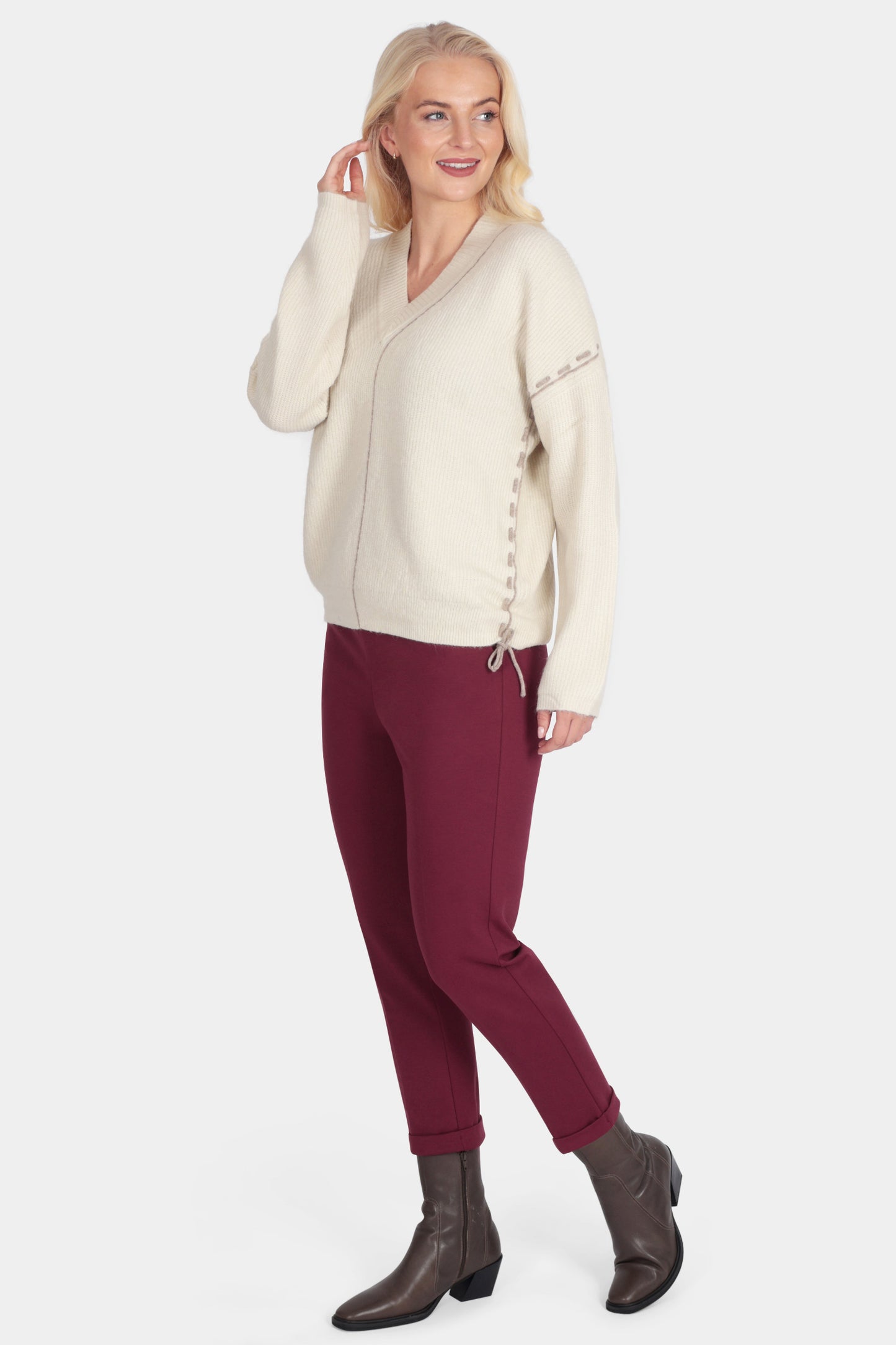 Soft V-Neck Ribbon Detail Jumper