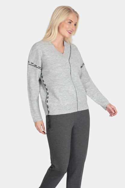 Soft V-Neck Ribbon Detail Jumper