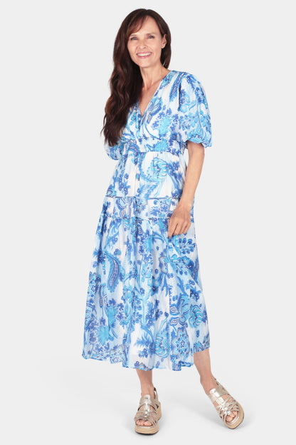 Puff Sleeve Tiered Midi Dress