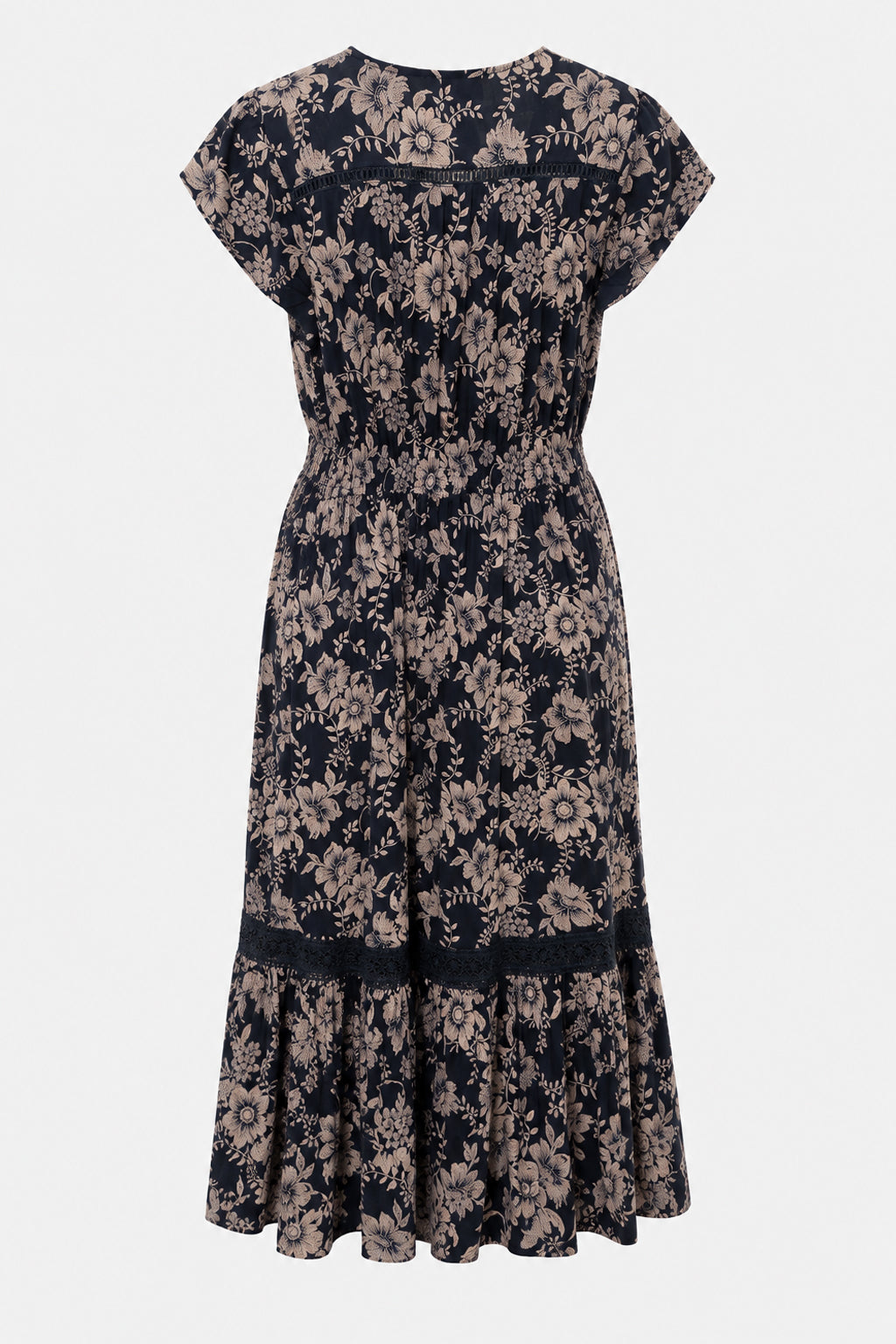 Lace Trim Button Front Midi Dress