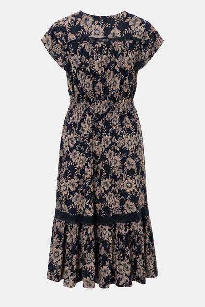 Lace Trim Button Front Midi Dress