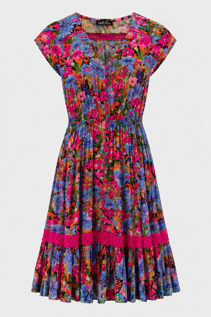 Lace Trim Button Front Mini Dress