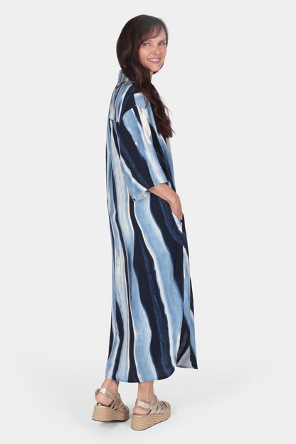 Wave Print Shirt Maxi Dress