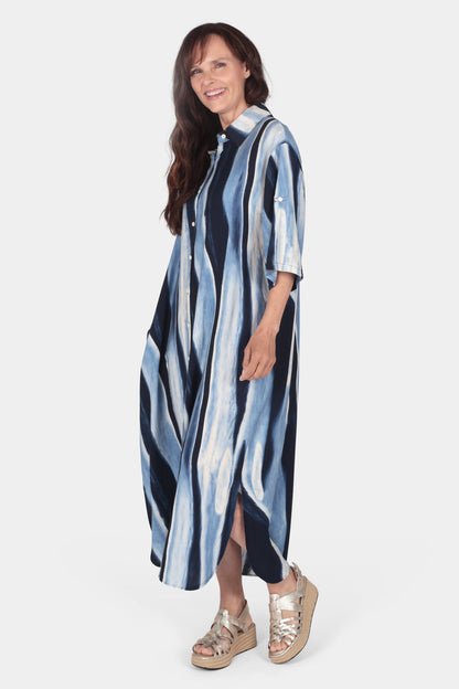 Wave Print Shirt Maxi Dress