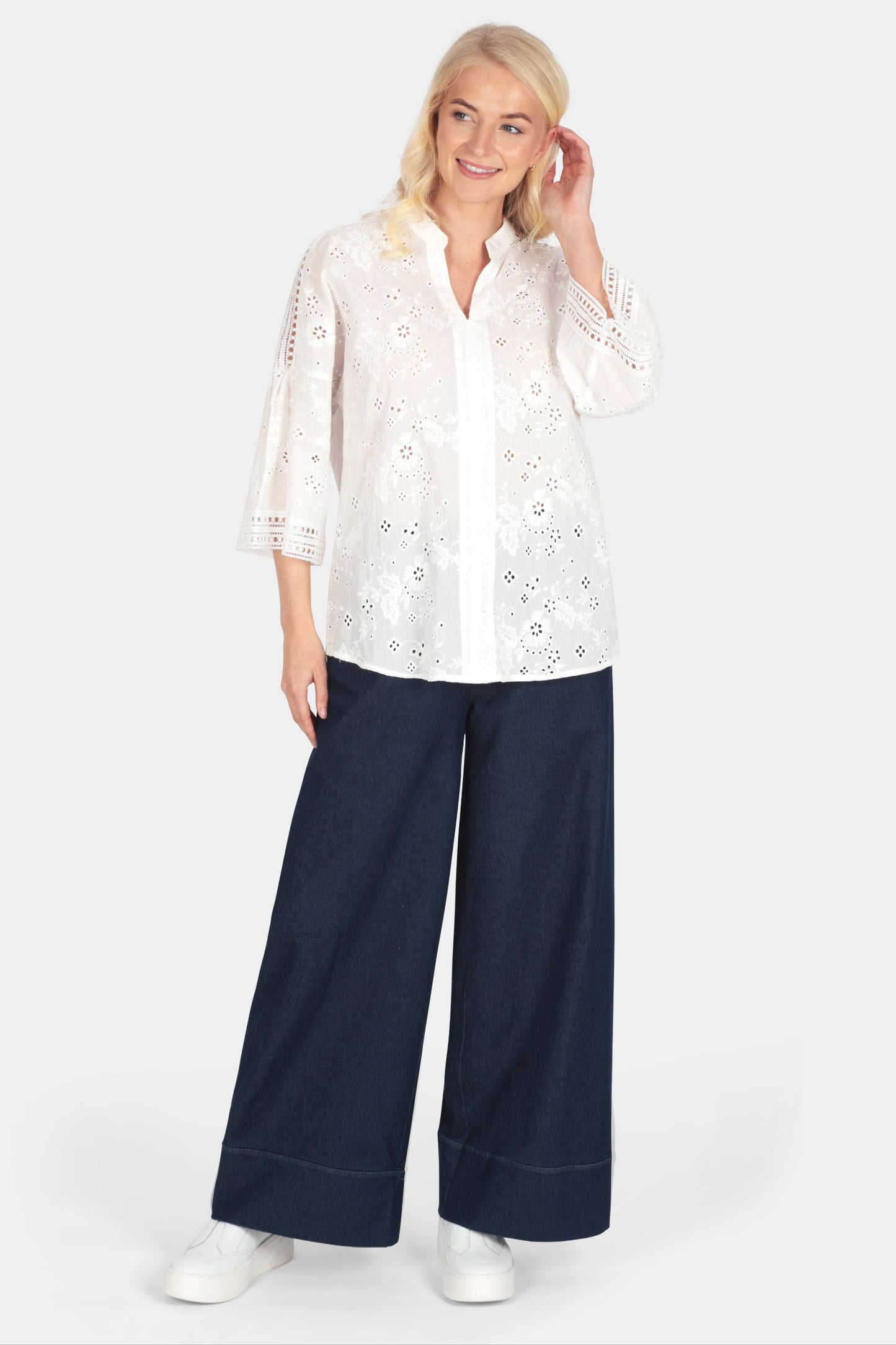 Broderie Cotton Notch Blouse