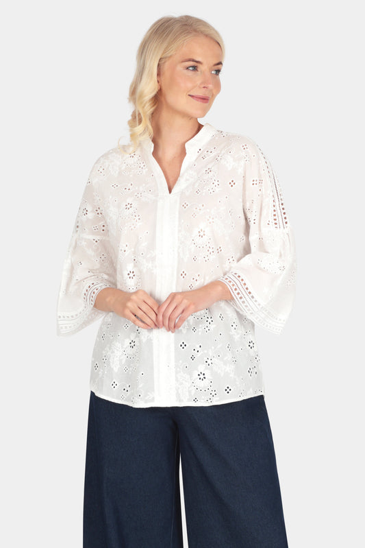 Broderie Cotton Notch Blouse