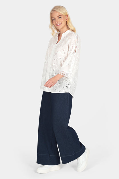 Broderie Cotton Notch Blouse