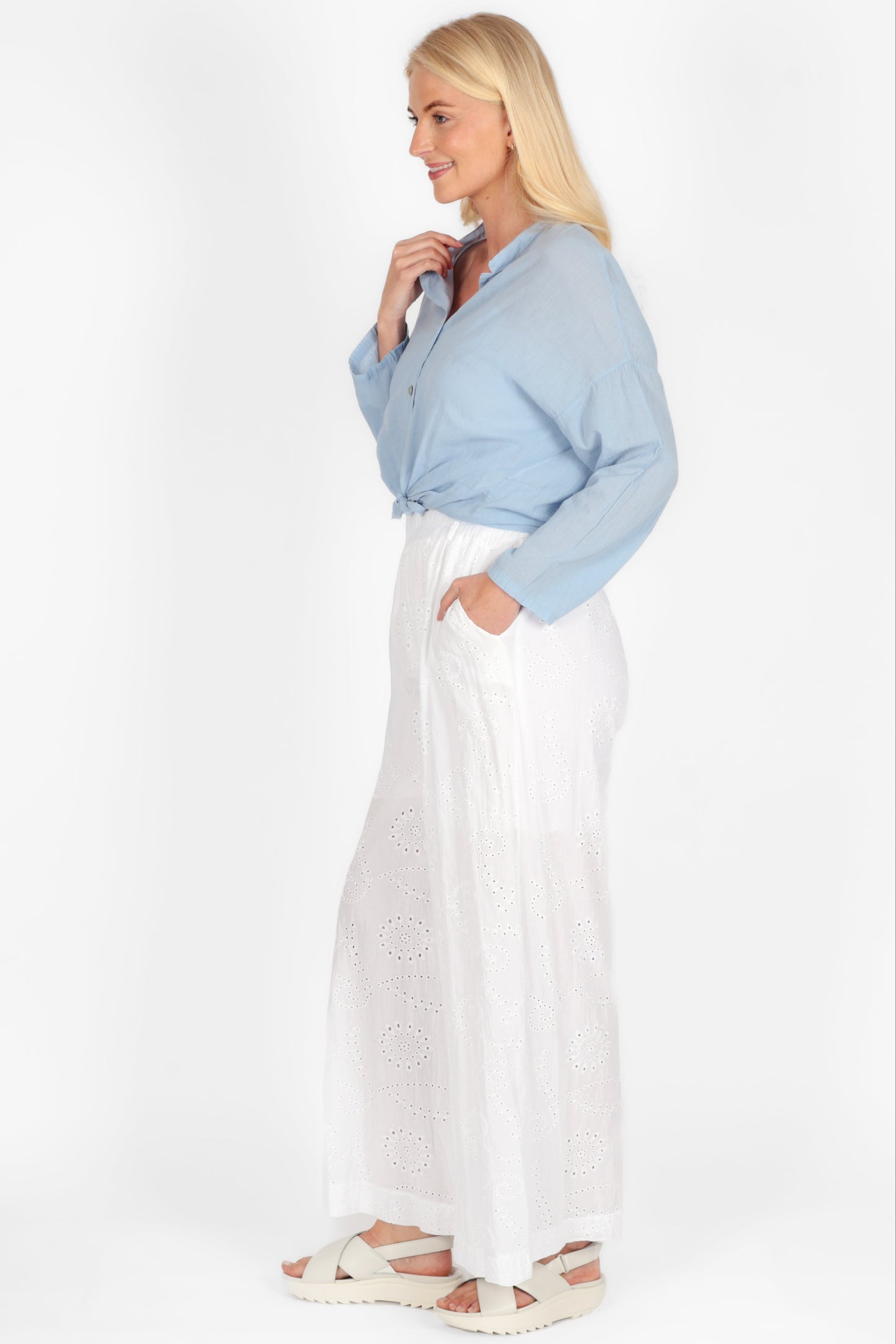 Anglaise Cotton Wide Leg Trousers