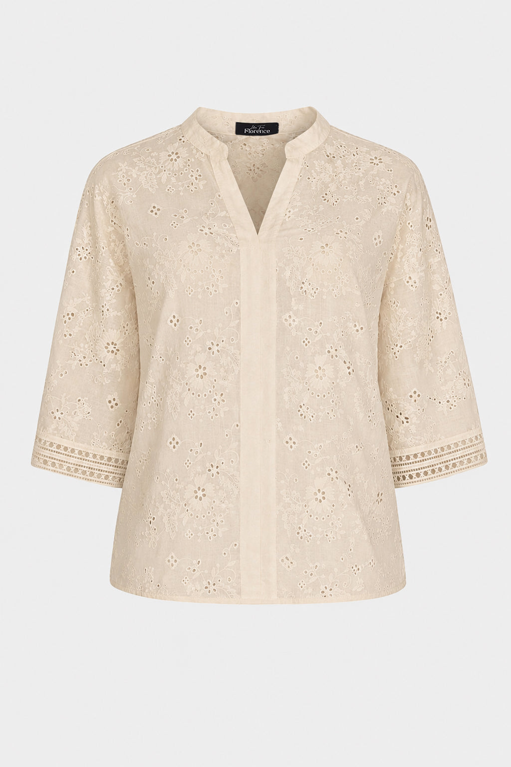 Broderie Cotton Notch Blouse