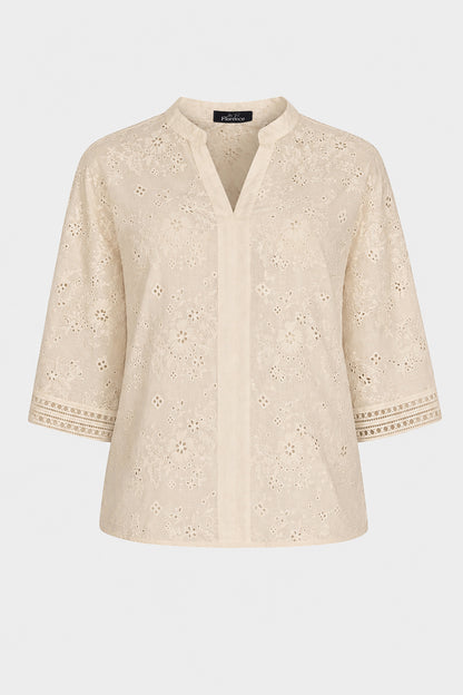 Broderie Cotton Notch Blouse