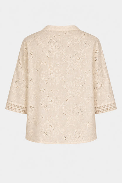 Broderie Cotton Notch Blouse