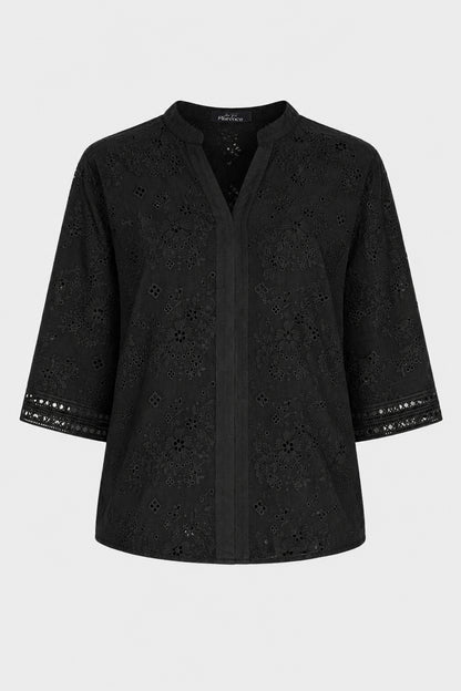 Broderie Cotton Notch Blouse