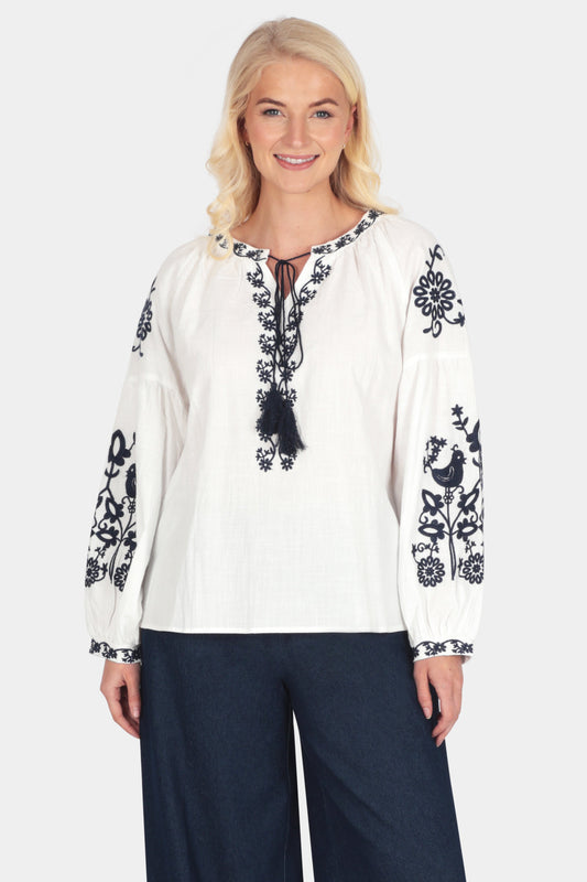 Floral Embroidered Cotton Blouse