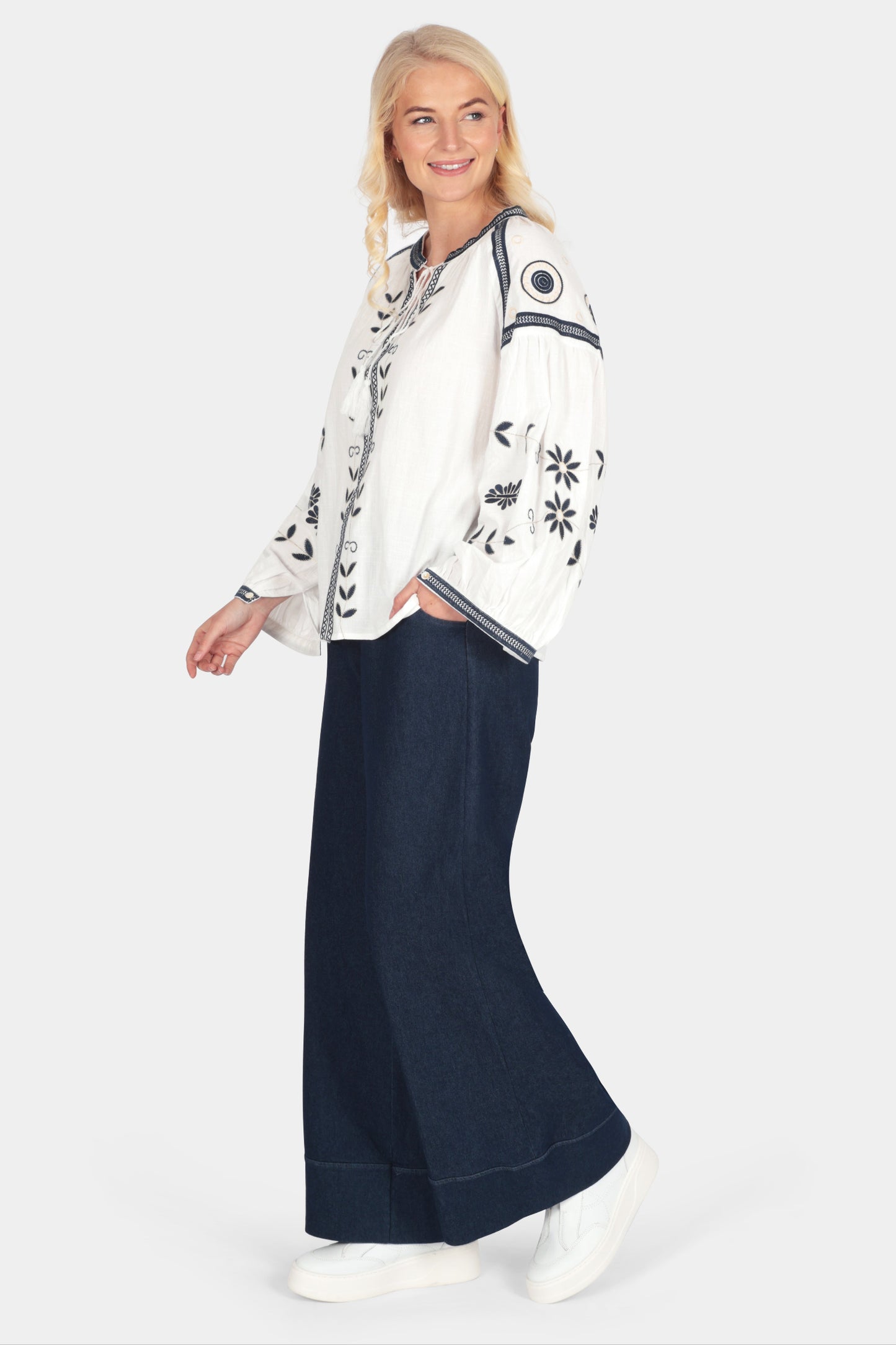 Folk Embroidered Cotton Blouse
