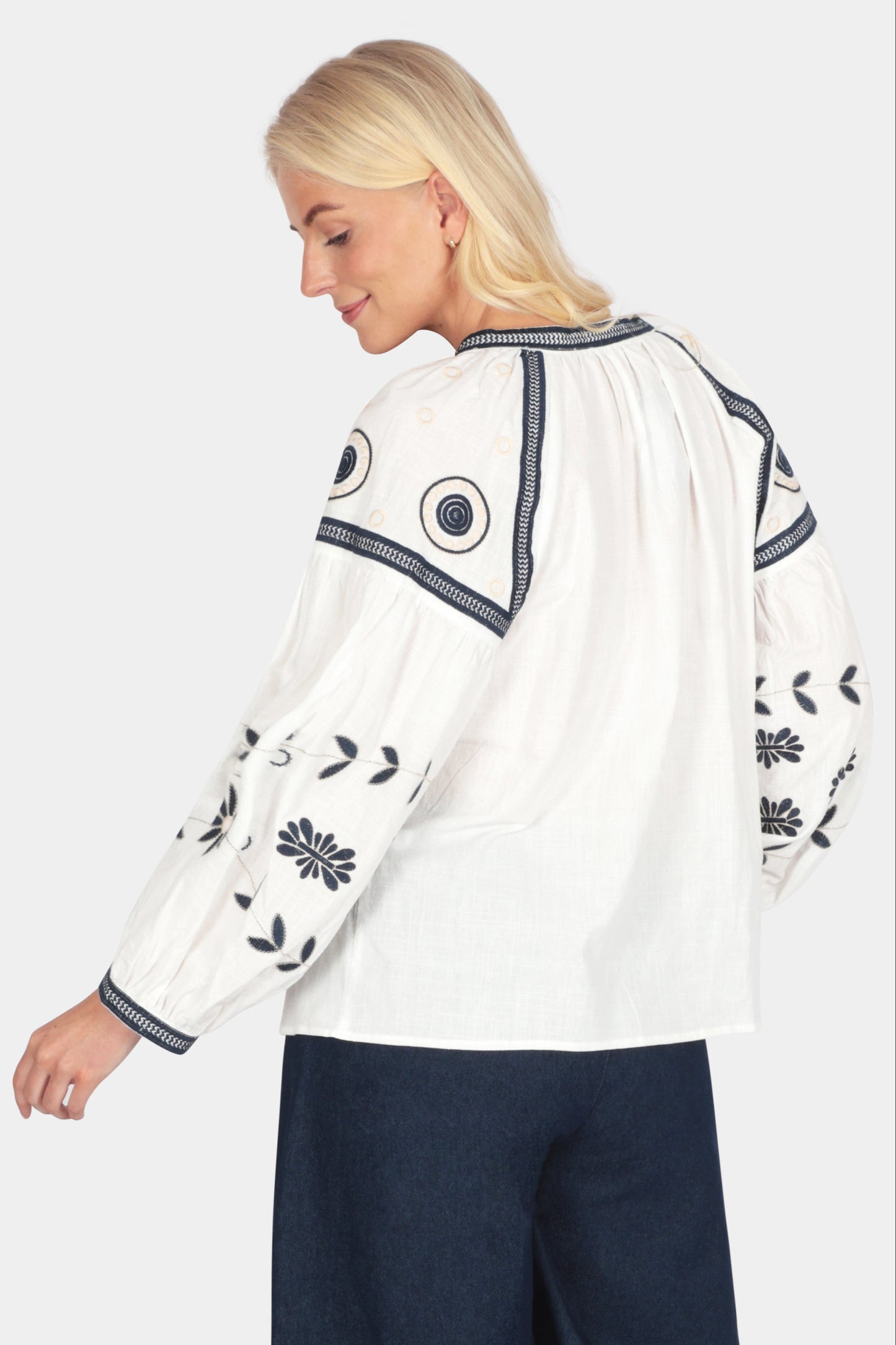 Folk Embroidered Cotton Blouse