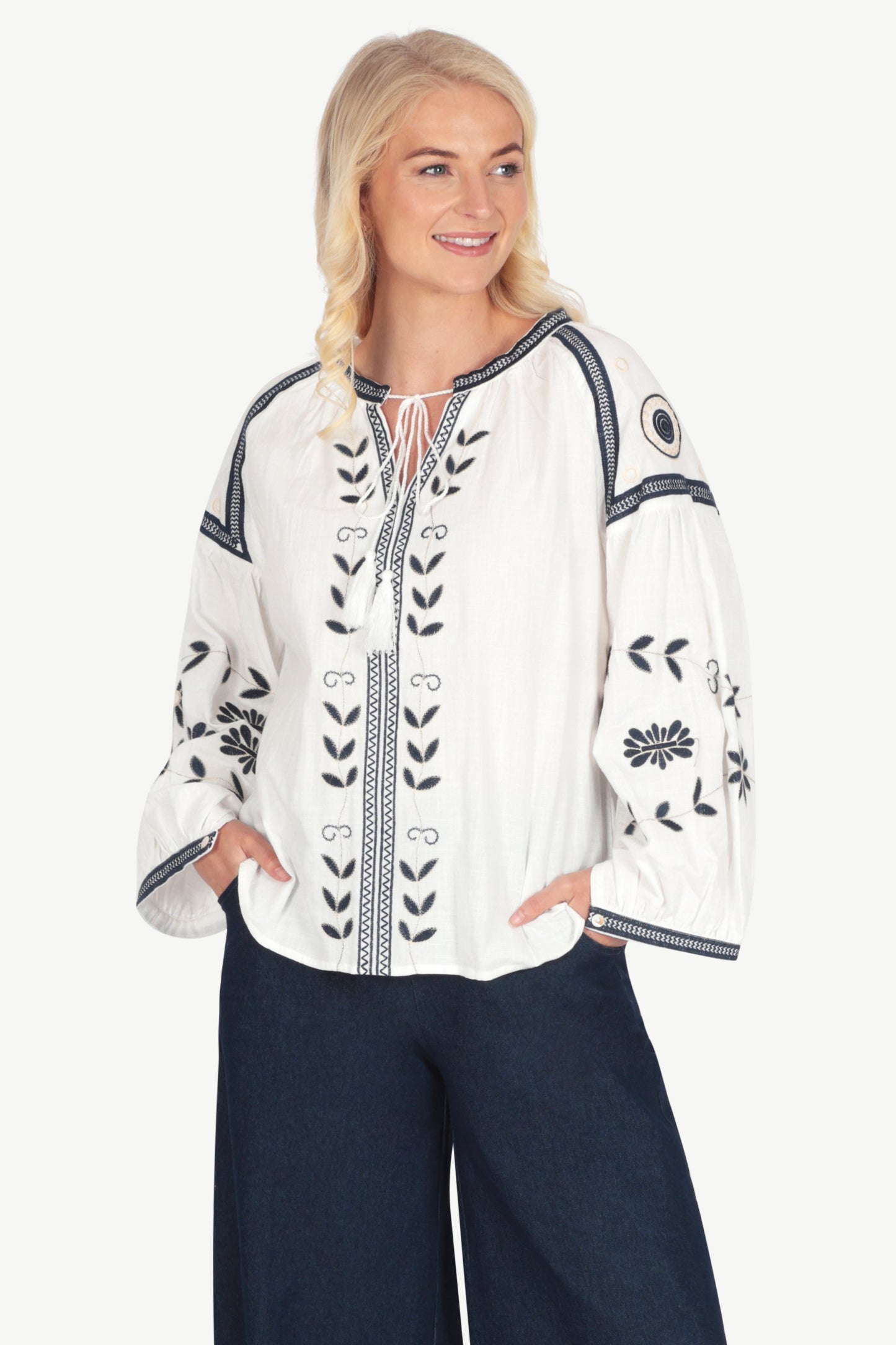 Folk Embroidered Cotton Blouse