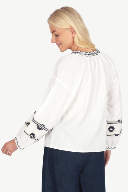 Geo Embroidered Cotton Blouse