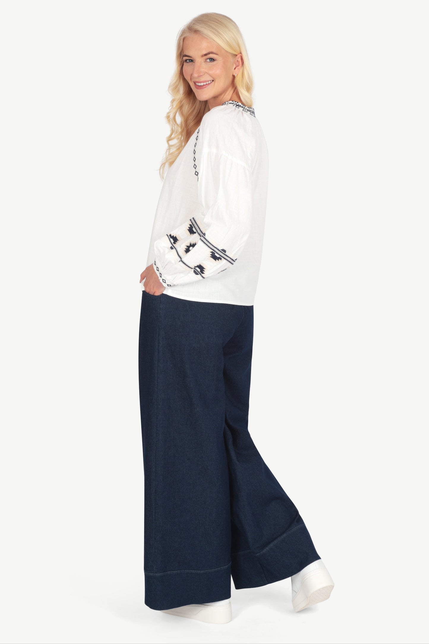 Geo Embroidered Cotton Blouse