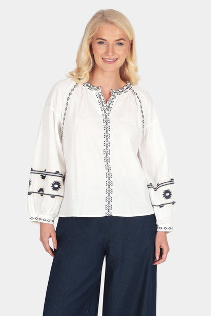Geo Embroidered Cotton Blouse