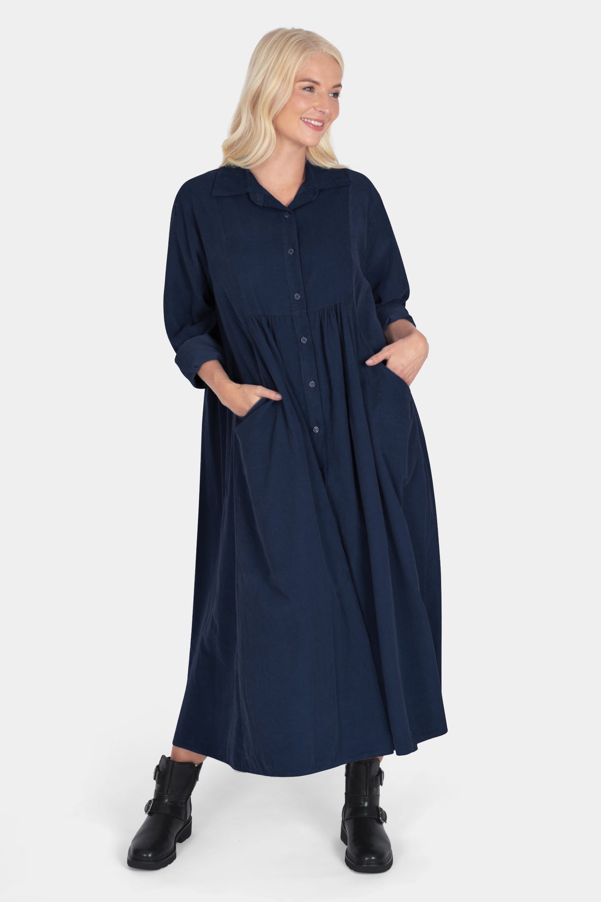 Empire Cotton Cord Shirt Dress
