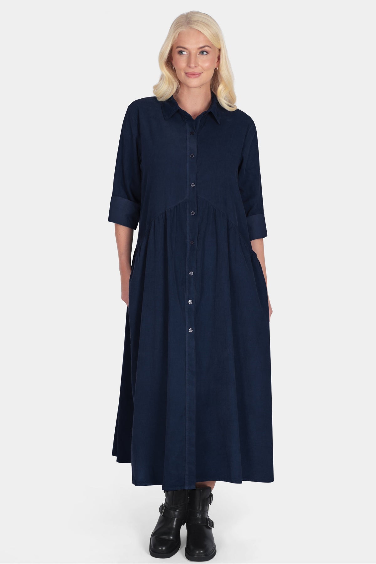 Smock Cotton Cord Shirt Dress