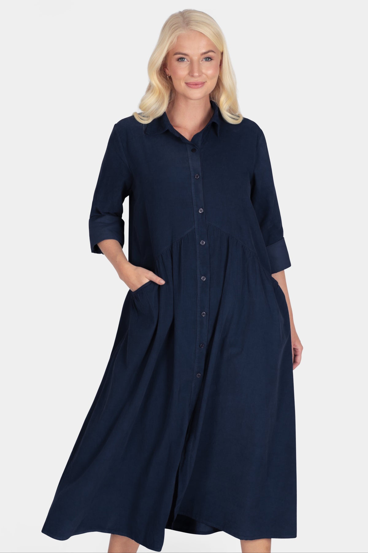 Smock Cotton Cord Shirt Dress
