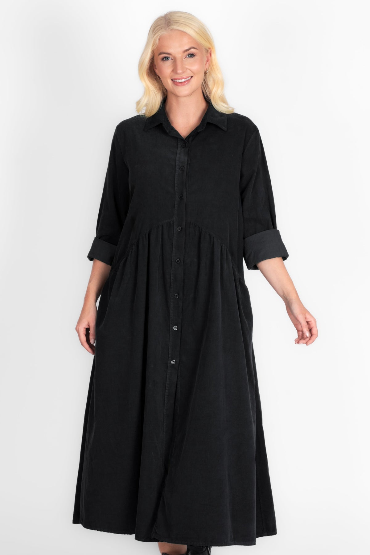 Smock Cotton Cord Shirt Dress