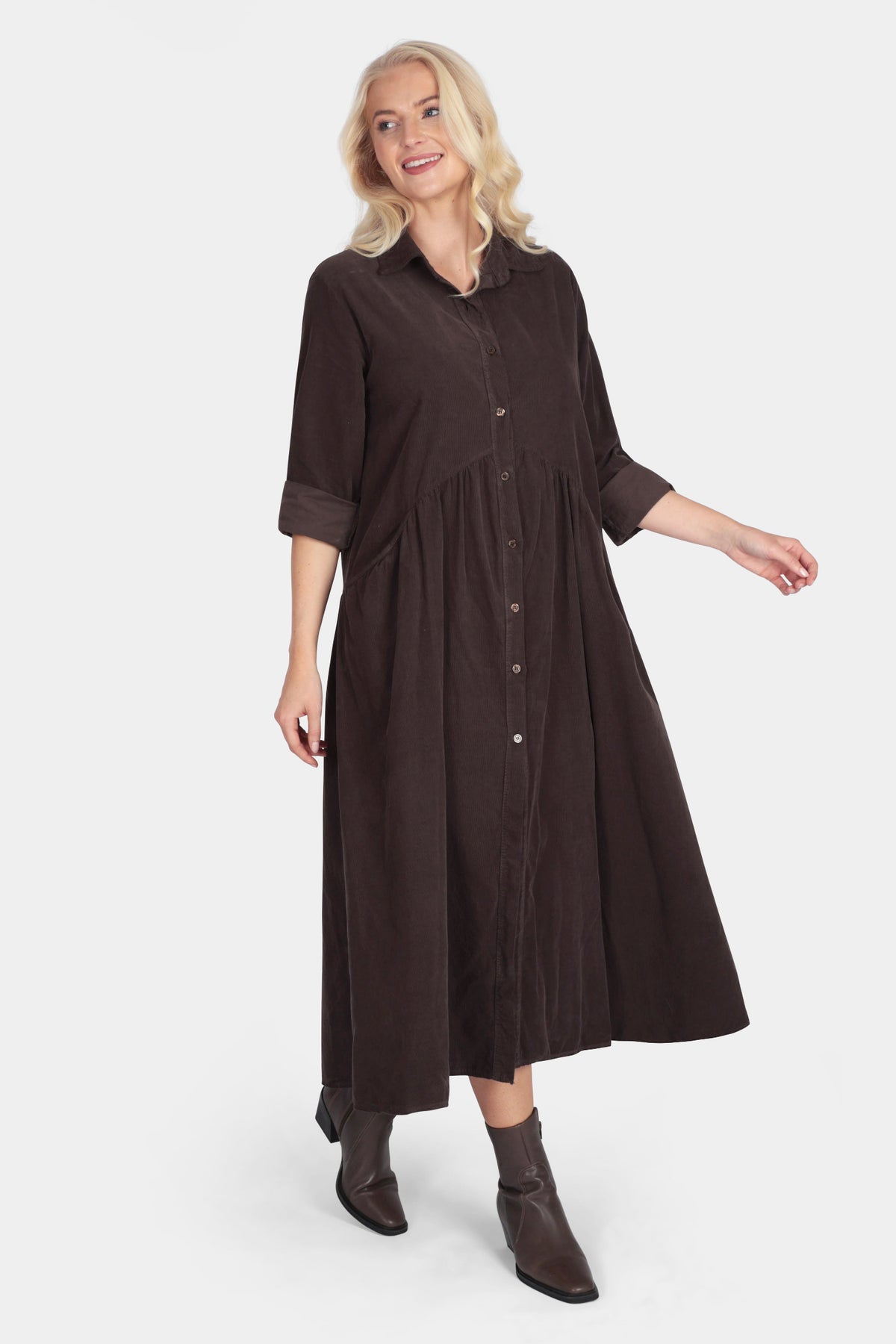 Smock Cotton Cord Shirt Dress
