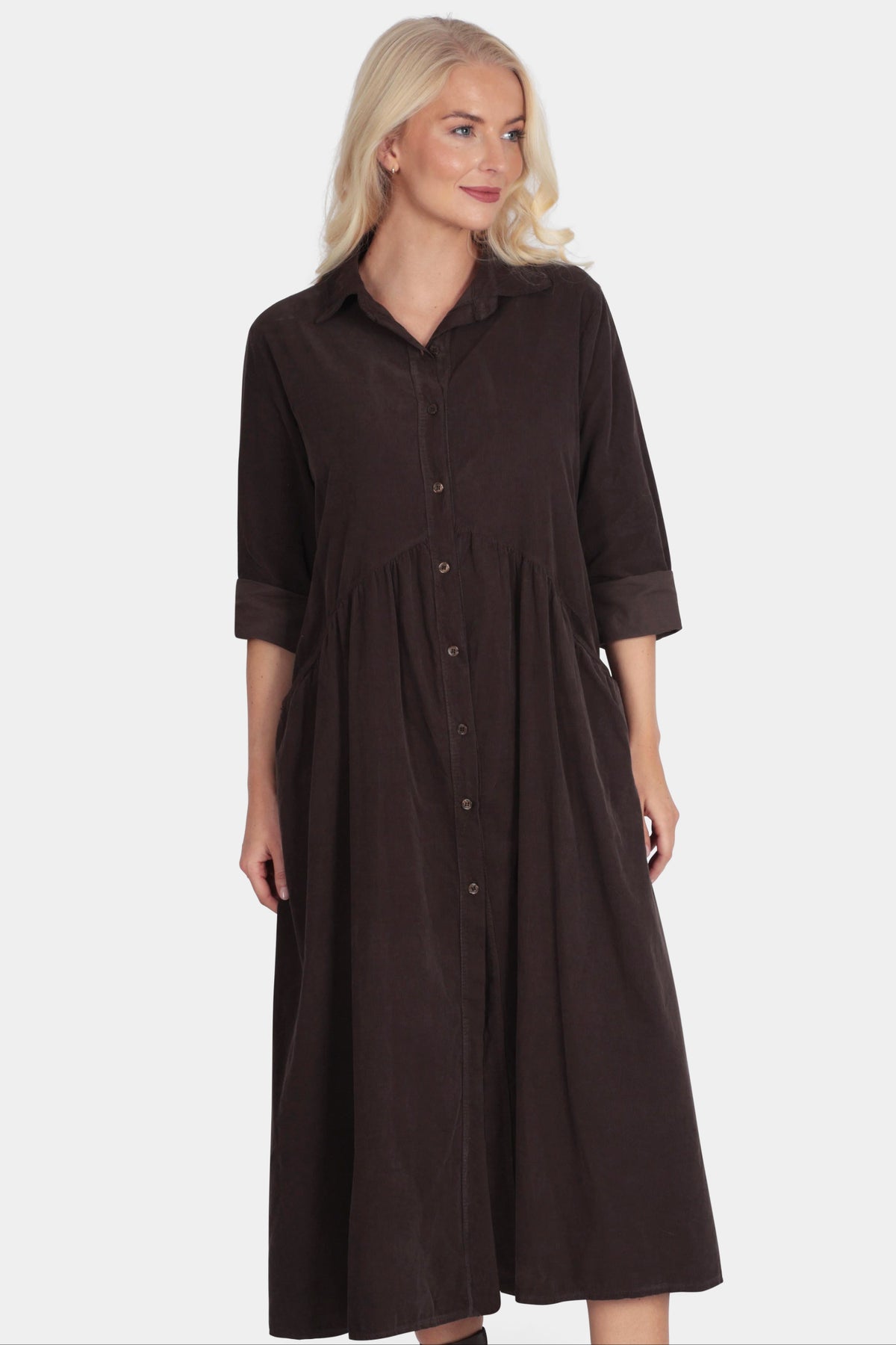 Smock Cotton Cord Shirt Dress