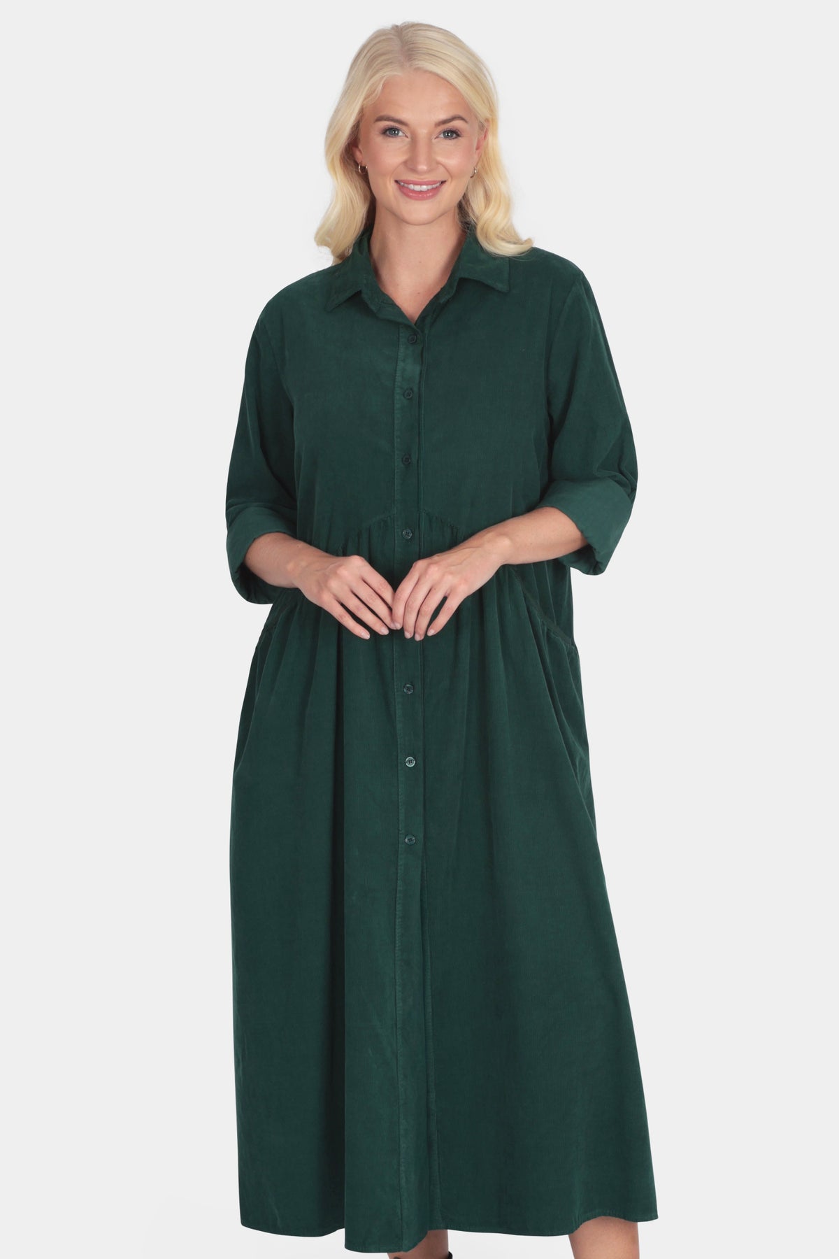 Smock Cotton Cord Shirt Dress