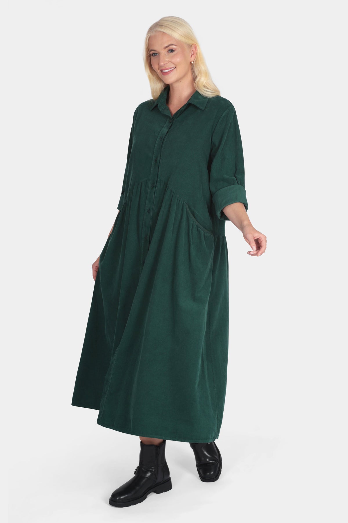 Smock Cotton Cord Shirt Dress