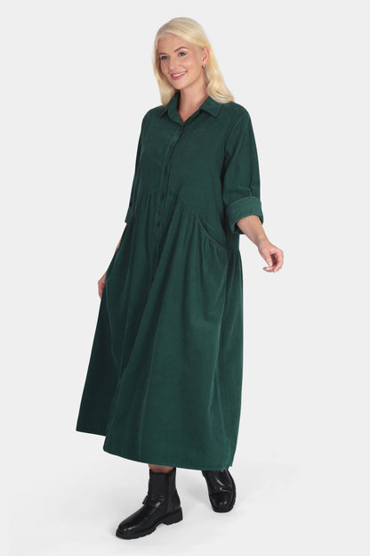 Smock Cotton Cord Shirt Dress