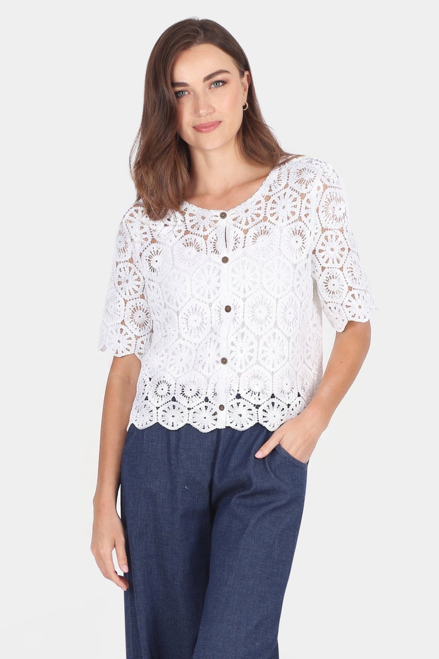 Crochet Patchwork Short Sleeve Cardigan